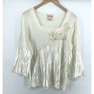 Vintage Y2K Top Women Jr XL Satin Crinkle Stretch Babydoll Boho Fairy Ethereal